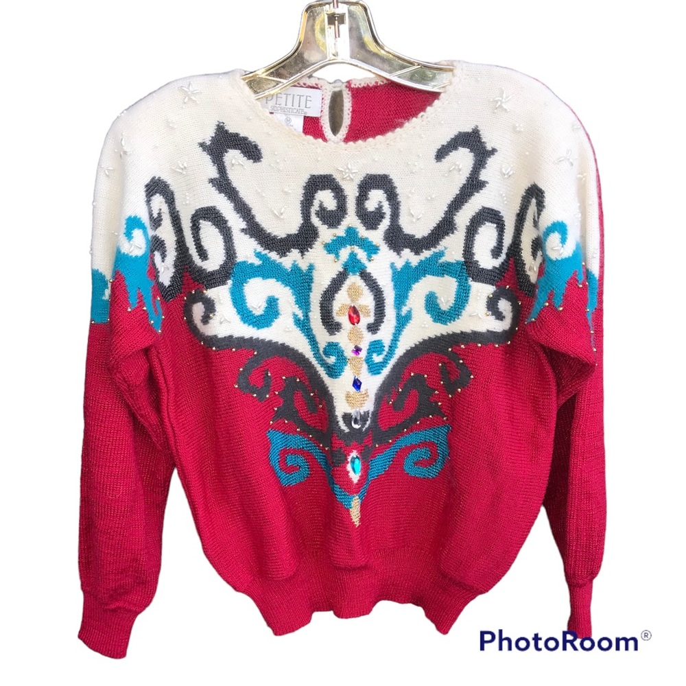 Petite Sophisticate Vintage Embellished Sweater Medium